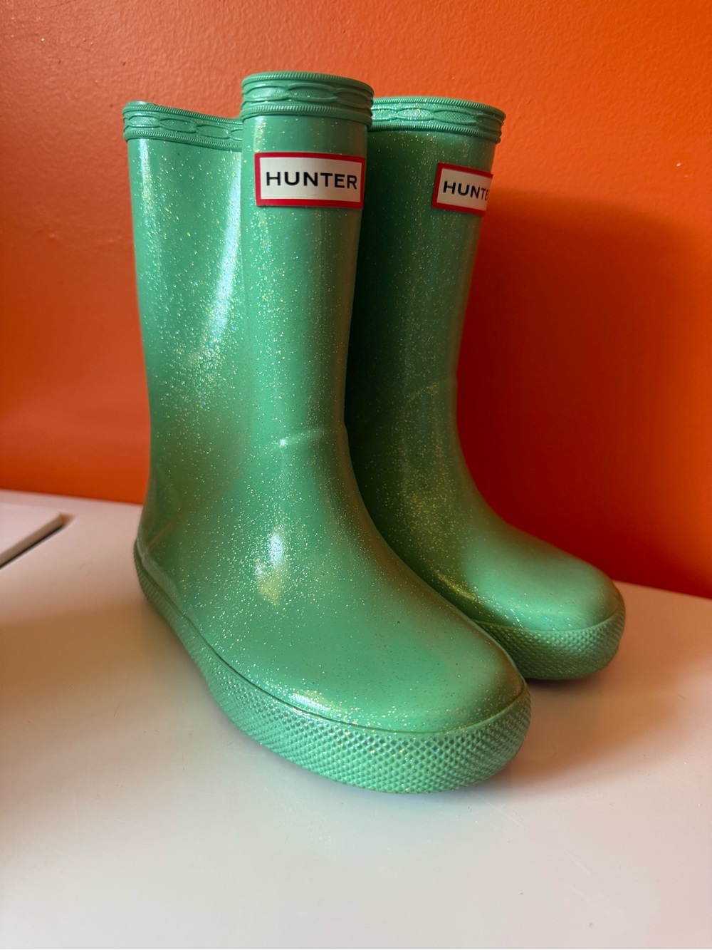 Hunter Kids Glitter Mint Green Rain Boots